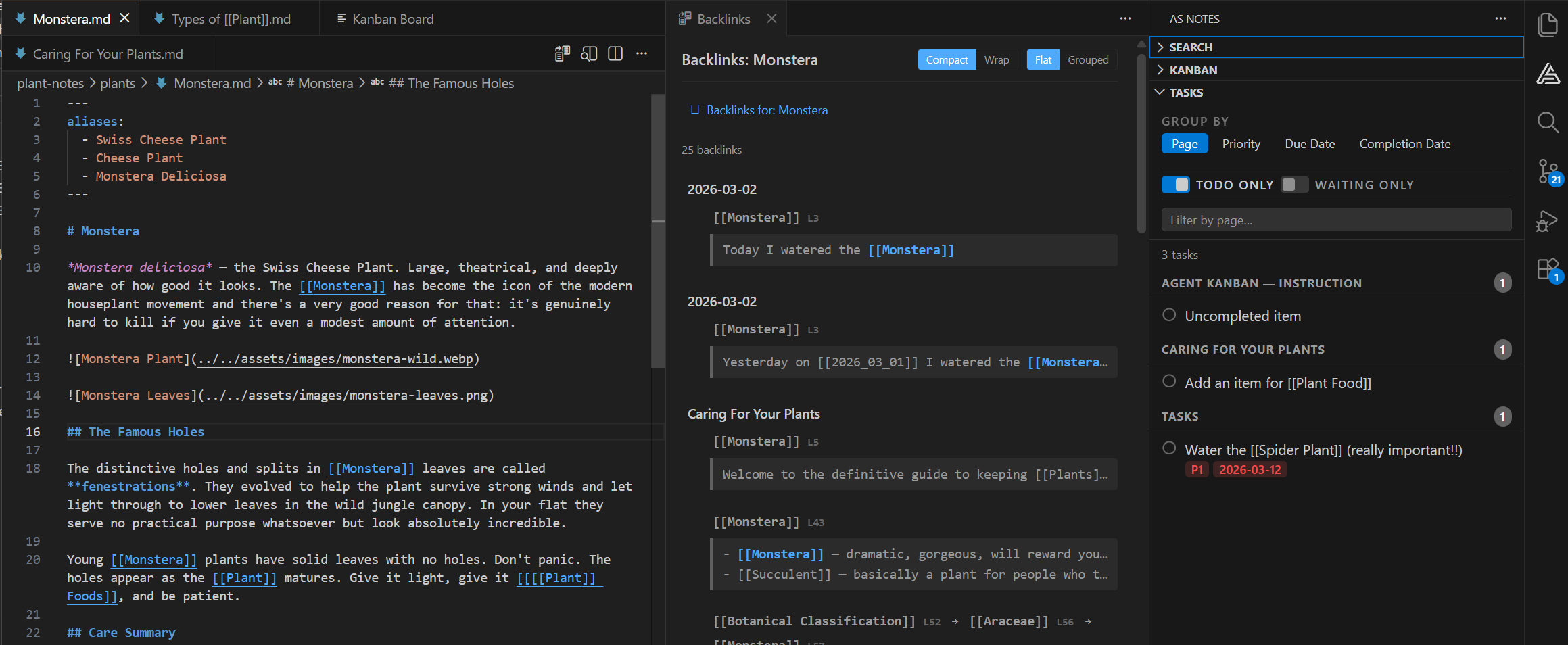 AS Notes in VS Code — note editor with wikilinks and sidebar
